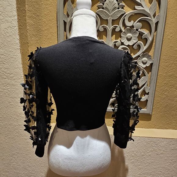 Tween Diva 8 Butterfly Mesh Sleeve Crop Top Croquette Goth Inspired Y2K Cute - Picture 4 of 11